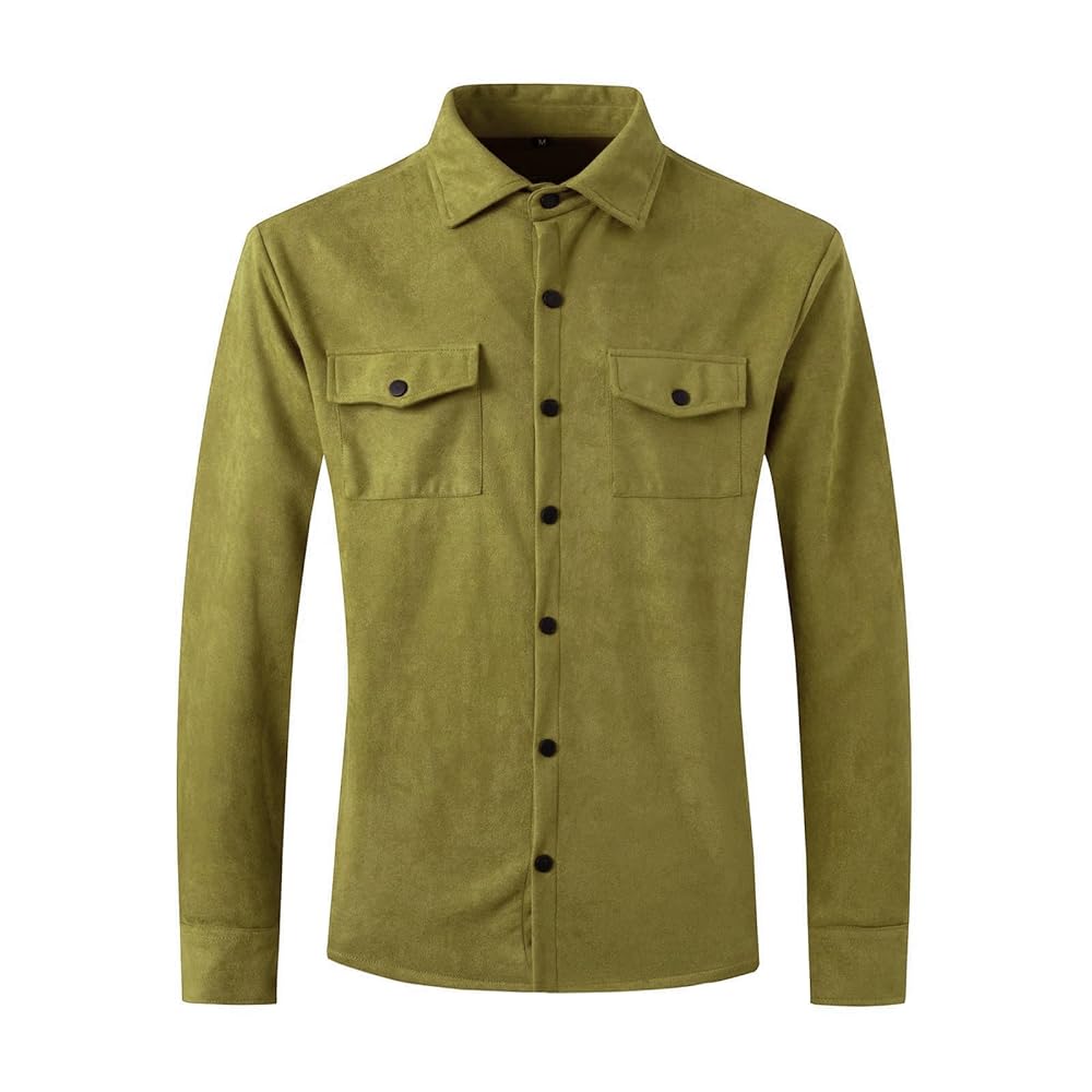 YSERB Men's Casual Shirt Jacket Long Sleeve Suede Shirts
